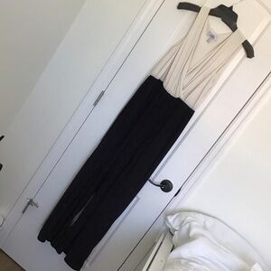 Belle Badgley Mischka Black/Cream sleeveless jumpsuit.